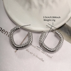 Detailed close-up of 2.5cm twisted rope silver hoop earrings with 13g weight and polished finish