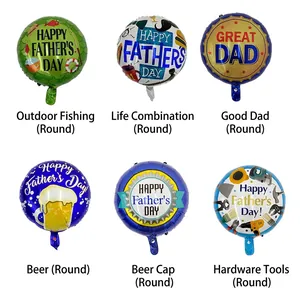 Happy Father's Day round foil balloons with 6 unique thematic designs for party decoration