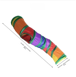 Rainbow small pet tunnel size details with colorful fabric and internal spring wire structure