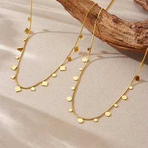 Minimalist Stainless Steel Gold Plated Snake Chain Necklace With Geometric Round Square Disc Pendants For Women Daily Wear