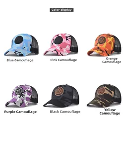 Détails des casquettes de camionneur en coton camouflage avec filet respirant en six coloris