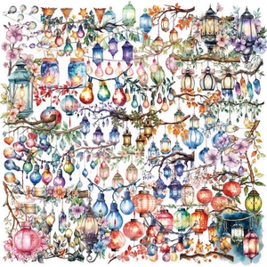Waterproof Transparent PET Stickers Pack Watercolor Dreamy Lantern Lamp Design For Scrapbooking Laptop Journaling Art Decals