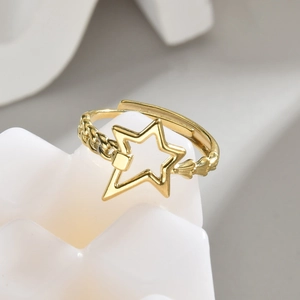 Minimalist 14K gold plated titanium star open ring with unique woven texture on band