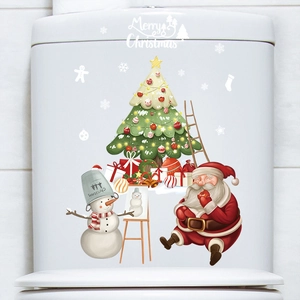 Christmas toilet seat cover stickers featuring Santa Claus and snowman for festive bathroom decor