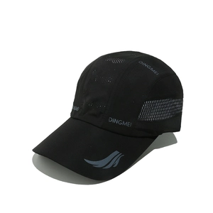 Macro view of quick-dry black sports cap with breathable mesh and side ventilation holes