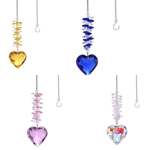Crystal heart suncatcher pendants in four colors with hanging chains for garden decor