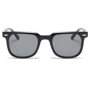 Classic black square sunglasses with silver arrow rivets and dark grey lenses for unisex