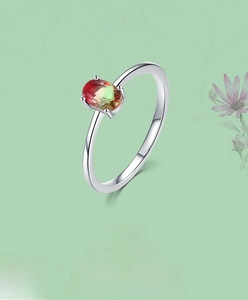 Macro detail of s925 silver ring with gradient watermelon tourmaline and four-prong setting