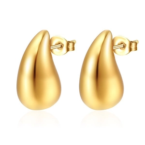 Polished gold plated stainless steel teardrop earrings with a glossy mirror finish