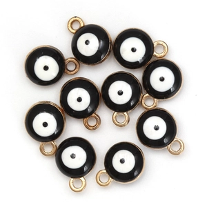 Bulk 8mm black and white evil eye charms with gold metal edges for DIY jewelry making