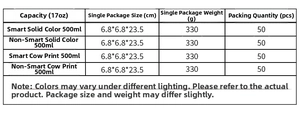 Detailed size specification chart for 500ml smart rhinestone stainless steel water bottle