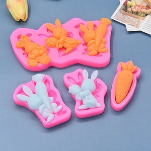 Easter rabbit and carrot silicone mold set for fondant chocolate and DIY cake baking