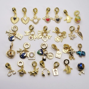 Gold plated heart and airplane charms with pavé cubic zirconia for DIY snake chain bracelets