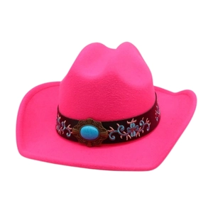 Western Cowboy Hat Polyester Felt Embroidered Band Turquoise Ethnic Vintage Wide Brim For Women Men