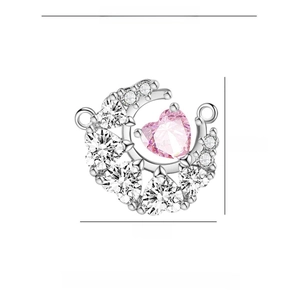 Detailed parameter view of a moon-shaped pendant with pink heart zircon and silver finish