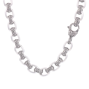 Punk vintage silver 12mm Greek key pattern O-chain titanium steel necklace for men