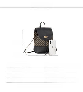 Size comparison of floral PU leather mini backpack with iPhone reference and dimensions