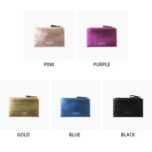 Mini portamonete con cerniera in pelle metallizzata rosa, oro, blu, viola e nero opaco