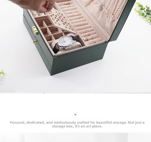 Internal layout of double-layer leather jewelry box with multi-functional storage slots