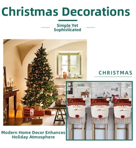 Detailed view of Santa Claus themed chair back covers with festive 3D embroidery decor