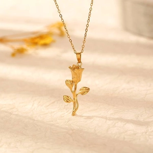 18K gold plated stainless steel rose pendant necklace with elegant chain for women