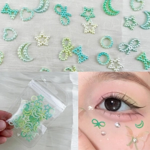 Lolita face makeup stickers featuring white pearls, bows, and stars in a complete set