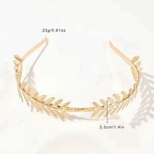 Detail view of golden laurel leaf headband with dimensions 3.5cm height and 23g weight