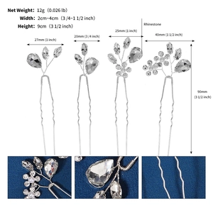 Detailed size parameters of rhinestone hairpins for bridal hairstyling and formal events
