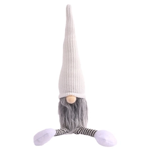 Nordic Christmas gnome plush with grey beard, white knitted hat and striped legs