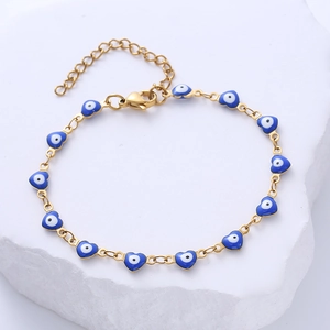 Heart Evil Eye Bracelet 18K Gold Plated Stainless Steel Enamel Lucky Protection Jewelry For Women Adjustable Chain