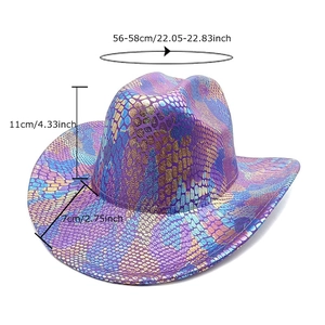 Colorful metallic snakeskin cowboy hat for parties with 7cm wide brim and Western style