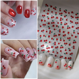 Autocollants Ongles Cerise Relief 3D Texture Gelée Imperméable Style Français Nail Art Pour Femmes Et Enfants