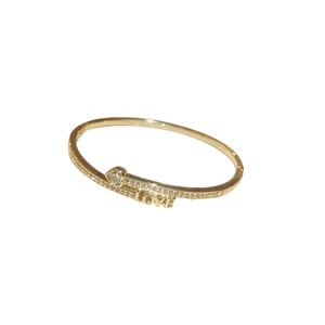 18k gold plated snake-style open bangle with heart cubic zirconia and LOVE charm