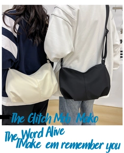 Dual view of black and cream pleated crossbody bags with adjustable wide shoulder straps