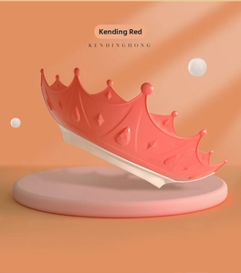 Kending Red crown-shaped baby shampoo cap with waterproof ear protection and adjustable silicone