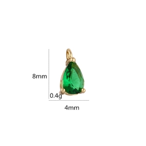 Gold-plated teardrop pendant with green zircon gemstone, dimensions 8mm by 4mm and 0.4g weight