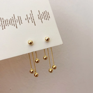 Elegant Copper Tassel Dangle Earrings For Women With Copper Earring Post Metal Ball Accents Minimalist Korean Style Jewelry