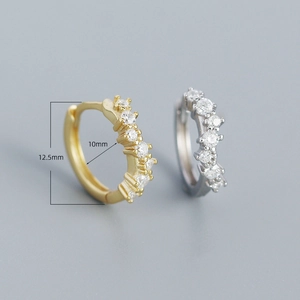 S925 silver geometric wave hoop earrings with clear cubic zirconia in gold and silver