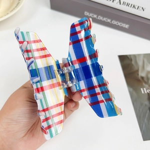 Colorful plaid butterfly hair claw clip in transparent plastic for elegant updos