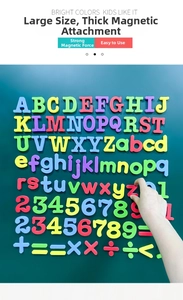 Close-up of colorful thick magnetic alphabets and numbers for educational learning