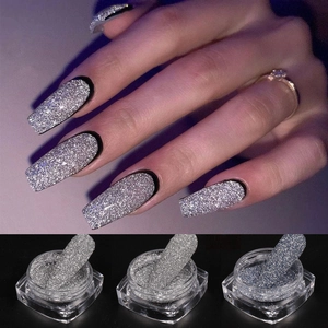 Polvere glitter riflettente argento per unghie con dimostrazione manicure francese