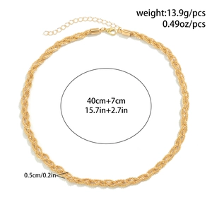 Detail view of a 40cm golden woven chain necklace with technical size specifications