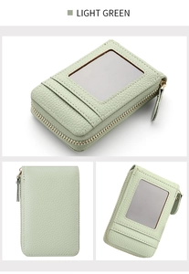 Litchi texture light green leather wallet with zipper pocket and ID window slot