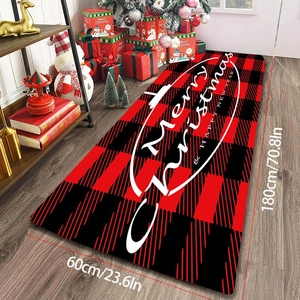Détail du tapis de couloir de Noël écossais rouge avec dimensions et texte festif