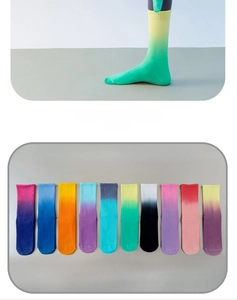 Detail of gradient yoga socks showing non-slip silicone grips and multiple color options