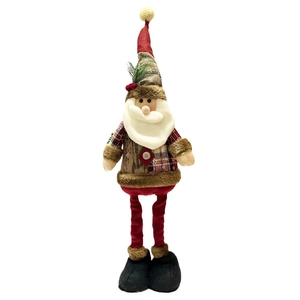 Retractable Santa Claus plush doll with vintage snowflake plaid pattern for Christmas decor