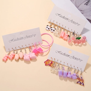 Ensemble de Boucles d'Oreilles Mignonnes en Résine Dessin Animé Variété Animal Fruit Papillon Panda Ours Cerise Émail Alliage Clous d'Oreilles Bijoux Femme