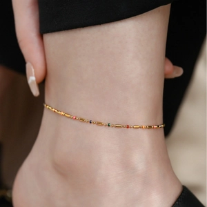 Titanium Steel Colorful Beaded Jewelry Set Minimalist Gold Plated Enamel Bead Necklace Bracelet Anklet For Women Girls Jewelry