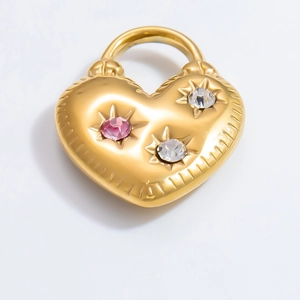 18K gold plated heart pendant with pink and white starburst set gemstones on white background