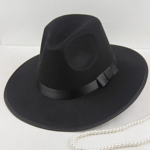 Chapeau Fedora Vintage en Feutre de Polyester Large Bord Jazz Avec Décoration en Ruban de Satin Chapeau de Scène pour Hommes Femmes